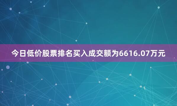今日低价股票排名买入成交额为6616.07万元