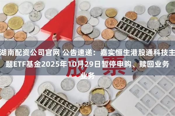 湖南配资公司官网 公告速递：嘉实恒生港股通科技主题ETF基金2025年10月29日暂停申购、赎回业务
